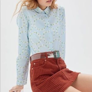 Urban Outfitters Blue Floral Scalloped Placket Button Down Blouse M
